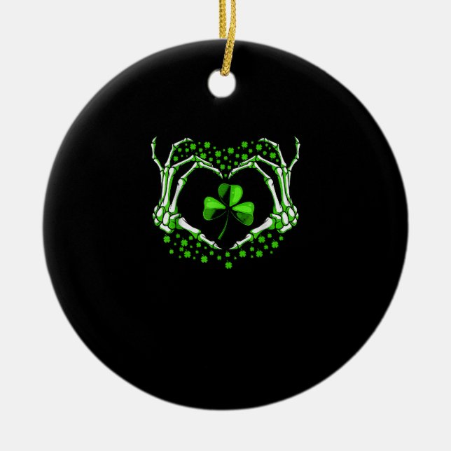 Adorno De Cerámica Skeleton Hand Heart Shamrock St Patricks Day Paddy (Frente)