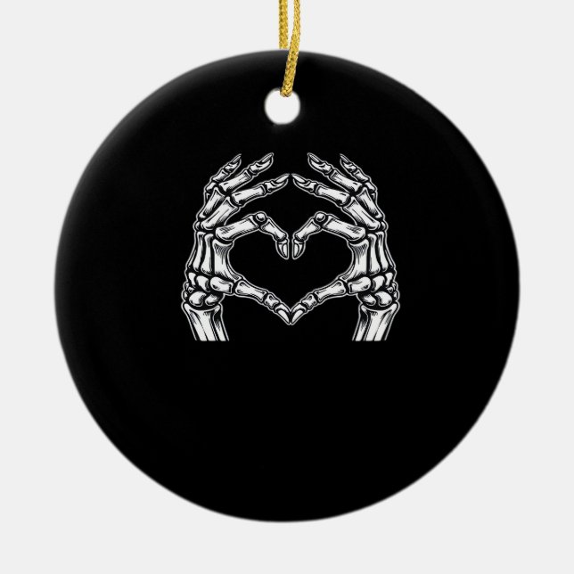 Adorno De Cerámica Skeleton Heart Hands Rótulo Halloween Disstume bás (Frente)