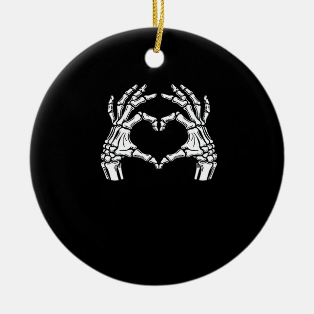 Adorno De Cerámica Skeleton Heart Hands Rótulo Halloween Disstume vir (Frente)