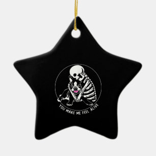 ADORNO DE CERÁMICA SKELETON HUG BOSTON TERRIER ME HACES SENTIR VIVO