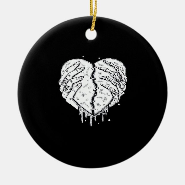 Adorno De Cerámica Skeleton Manos Corazón- Gótico Corazón Clásico (Frente)