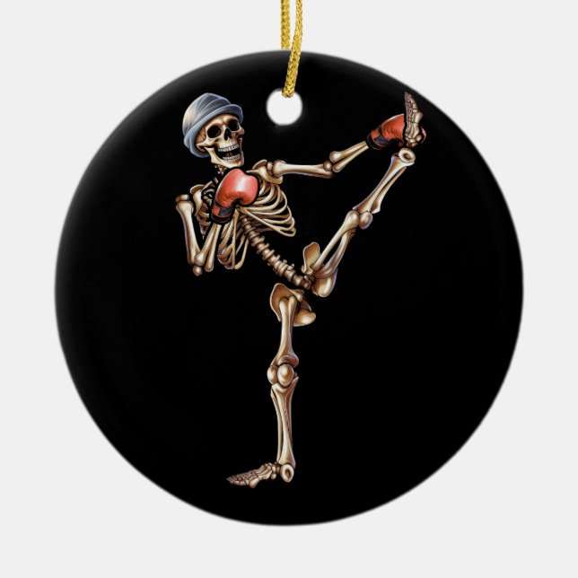 Adorno De Cerámica Skeleton Muay Thai Halloween Kickboxing Luchó cont (Frente)