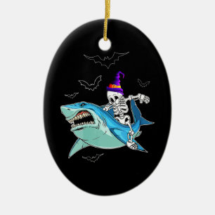 Adorno De Cerámica Skeleton Riding Shark Funny - Un regalo loco de Ha