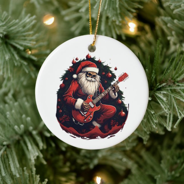 Adorno De Cerámica Skeleton Santa Tocando la guitarra (Árbol)