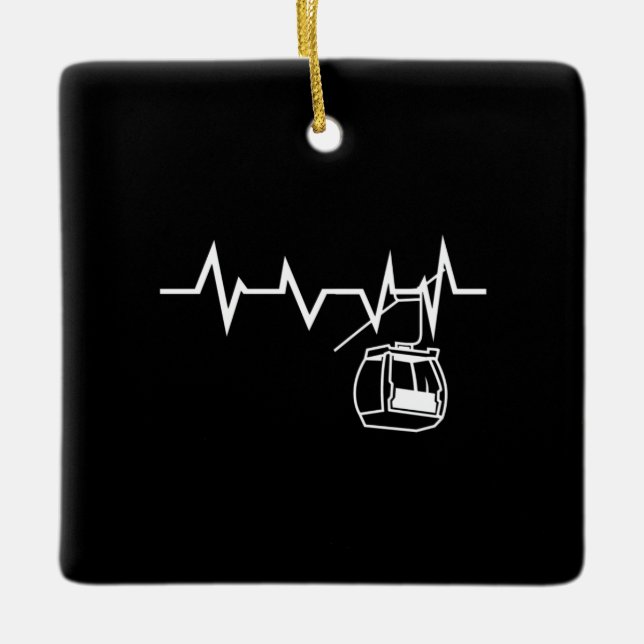 Adorno De Cerámica Ski Lift Heartbeat Skier (Anverso)