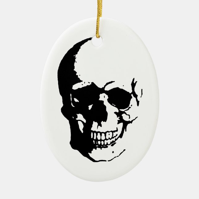 Adorno De Cerámica Skull - Arte Metalizado negro y blanco (Frente)