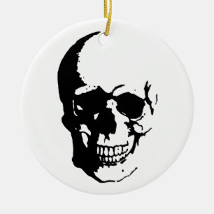 Adorno De Cerámica Skull - Arte Metalizado negro y blanco