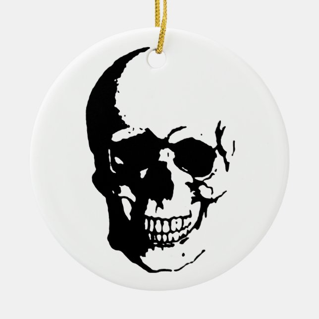 Adorno De Cerámica Skull - Arte Metalizado negro y blanco (Frente)