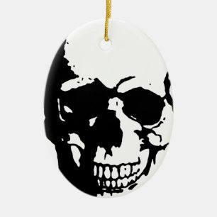Adorno De Cerámica Skull - Arte Metalizado negro y blanco
