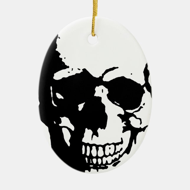 Adorno De Cerámica Skull - Arte Metalizado negro y blanco (Frente)
