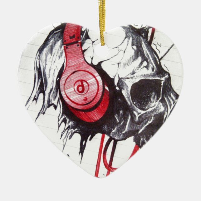 Adorno De Cerámica Skull con diseño de audífonos (Frente)
