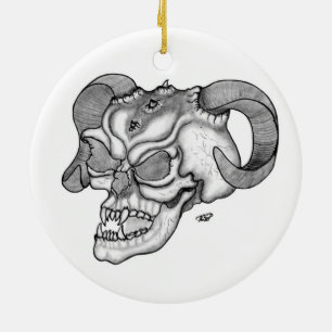 Adorno De Cerámica Skull Devil Head Diseño en blanco y negro