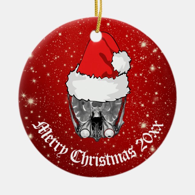 Adorno De Cerámica Skull MRI Santa hat "Navidades 20xx"   (Frente)