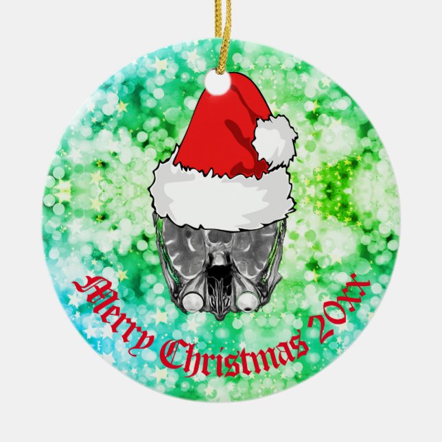 Adorno De Cerámica Skull MRI Santa hat "Navidades 20xx"   Cerámica Or (Frente)