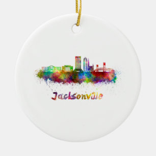 Adorno De Cerámica Skyline de Jacksonville V2 en acuarela