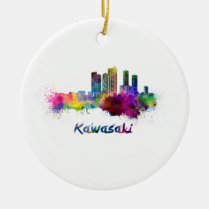 Adorno De Cerámica Skyline de Kawasaki en acuarela