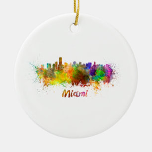 Adorno De Cerámica Skyline de Miami en acuarela