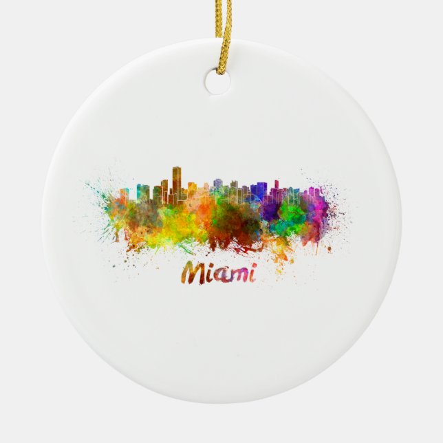Adorno De Cerámica Skyline de Miami en acuarela (Frente)