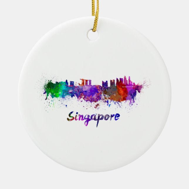 Adorno De Cerámica Skyline de Singapur en acuarela (Frente)