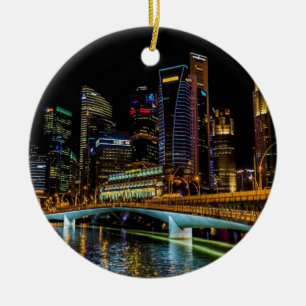 Adorno De Cerámica Skyline de Singapur, luces nocturnas