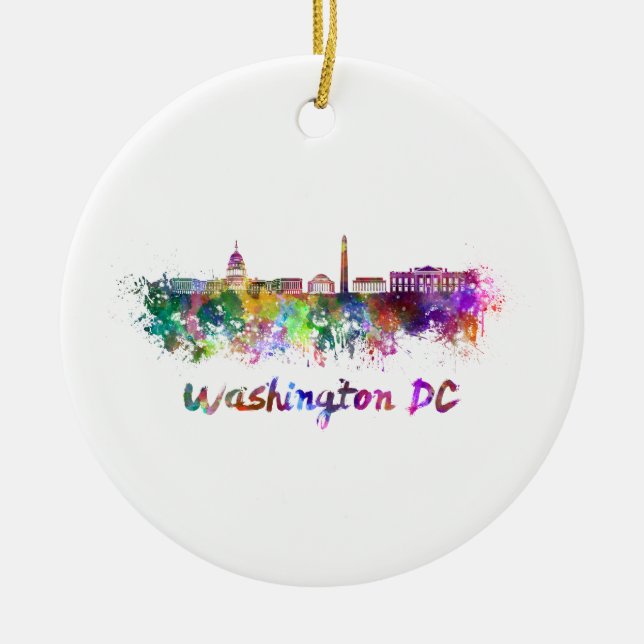 Adorno De Cerámica Skyline de Washington DC en acuarela (Frente)