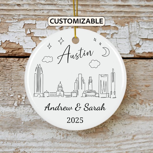 Adorno De Cerámica Skyline personalizada Austin Ornament, Texas (Subido por el creador)