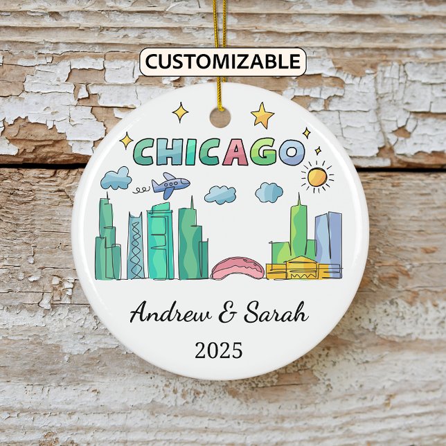 Adorno De Cerámica Skyline Personalizada Chicago Ornament, Illinois (Subido por el creador)