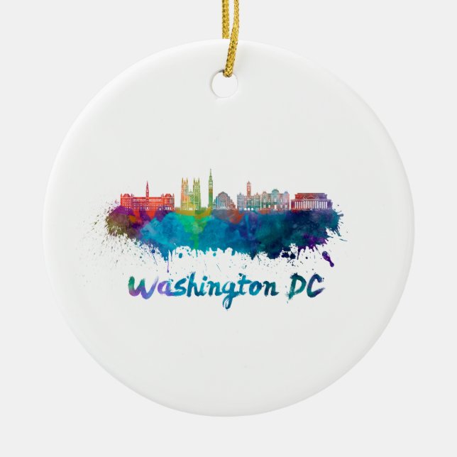 Adorno De Cerámica Skyline V2 de Washington DC en acuarela (Frente)