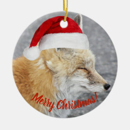 Adorno De Cerámica Sleepe Red Fox con vacaciones de Red Santa Hat