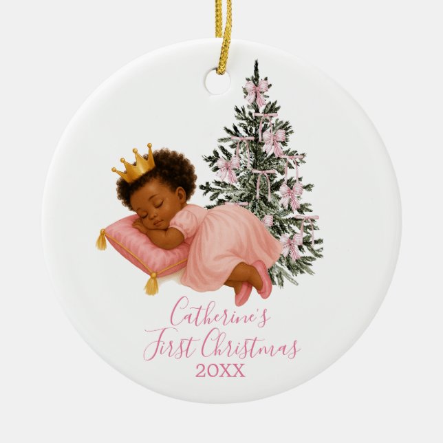Adorno De Cerámica Sleeping Princess Baby Girl First Christmas  (Frente)