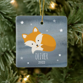 Adorno De Cerámica Sleepy Fox Stars Baby Cub Primera Navidad