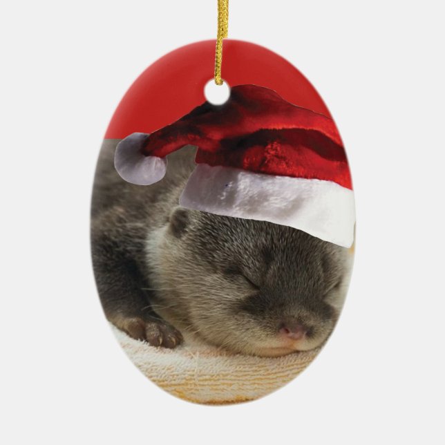Adorno De Cerámica Sleepy Otter Santa Claus (Frente)