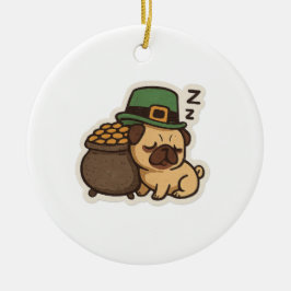 Adorno De Cerámica Sleepy Pug Leprechaun Retro St. Patrick's Day