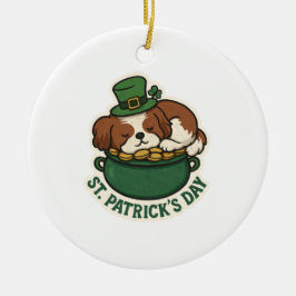 Adorno De Cerámica Sleepy Shih Tzu in Pot of Gold St.Patrick's Day