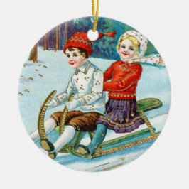 Adorno De Cerámica Sleigh riding at Christmas time