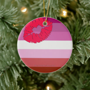 Adorno De Cerámica SlipperyJoe lápiz labial bandera de orgullo lésbic