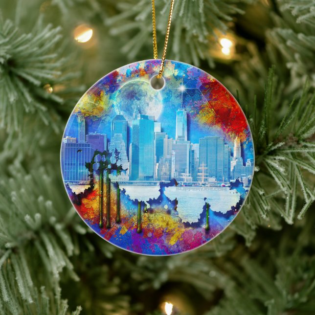 Adorno De Cerámica SlipperyJoe NYC luna de grafiti rodeada de agitaci (Árbol)