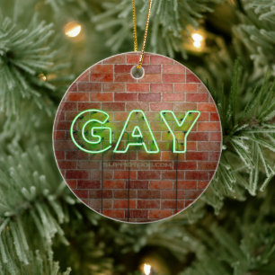 Adorno De Cerámica SlipperyJoe signo de neón gay brillante vivo