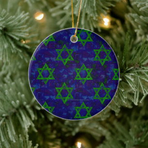 Adorno De Cerámica SlipperyJoe's Hanukkah filas verdes Estrellas de D
