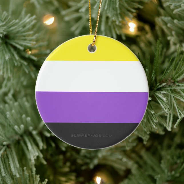 Adorno De Cerámica SlipperyJoe's Nonbinary Pride Flag gay gifts LGBTQ (Árbol)