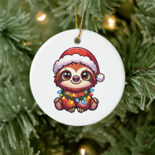 Adorno De Cerámica Sloth Merry Christmas Winter Animals