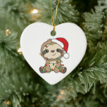 Adorno De Cerámica Sloth Navidades Winter Animals Sloths<br><div class="desc">La pereza con Navidades con luces de hadas. Animales divertidos con regalos y nieve para las vacaciones. Un saludo de Navidades dulces. Las locuras son animales lindos y perfectas para los Navidades.</div>