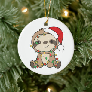 Adorno De Cerámica Sloth Navidades Winter Animals Sloths