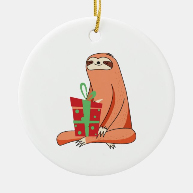 Adorno De Cerámica Sloth Present Ornament (Frente)