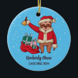 Adorno De Cerámica  Sloth Santa Christmas Animal Snowy Winter Holiday<br><div class="desc">Cute cartoon animal ornament for kids and children. Perfect for first Christmas celebration with family. You can customize the text for any occasion.</div>