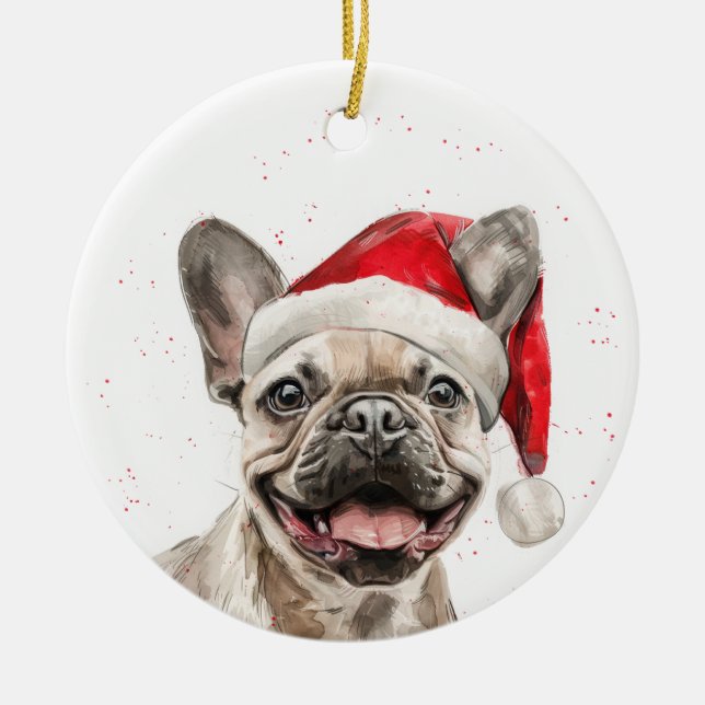 Adorno De Cerámica Smiling French Bulldog Dog Christmas Personalized (Frente)
