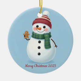 Adorno De Cerámica Smiling Snowman with Beanie Cute Christmas 2025