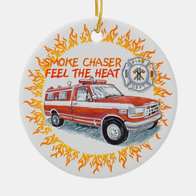 Adorno De Cerámica Smoke Chaser Firefighter custom name Ornament (Frente)