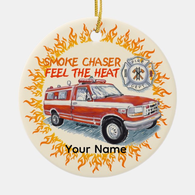 Adorno De Cerámica Smoke Chaser Firefighter custom name Ornament (Frente)