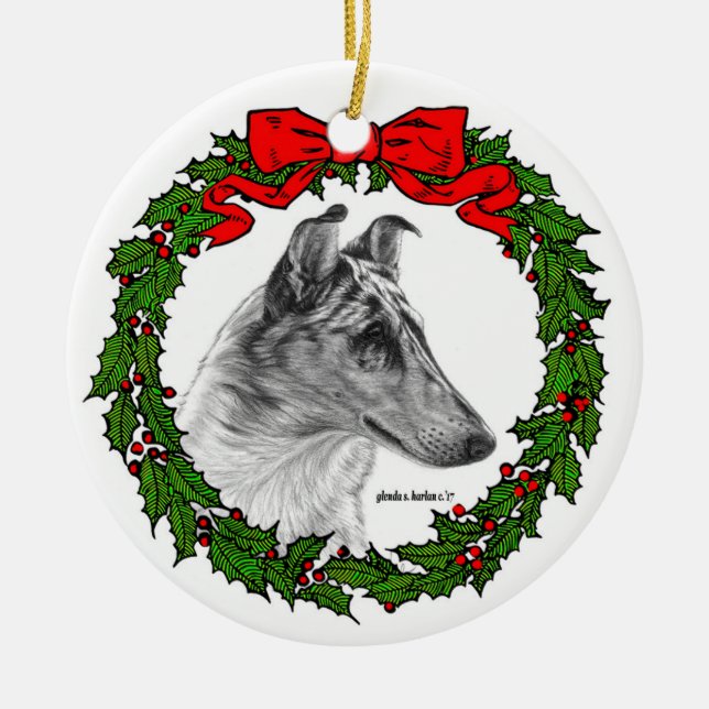 Adorno De Cerámica Smooth Collie Art de Glenda S. Harlan (Frente)
